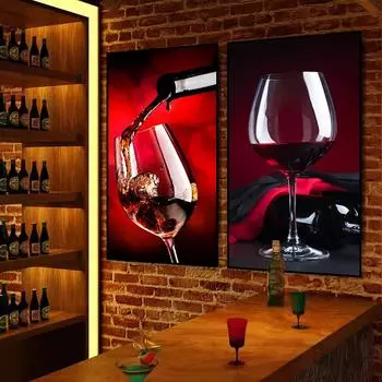 Бокал для вина, винтажные эстетические картины на холсте, европейские художественные настенные постеры, фотографии, принты, украшение для гостиной, спальни 20x40cm No Framed
