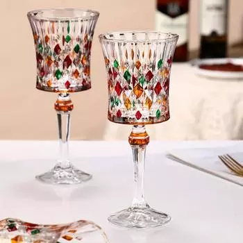 Бокал для вина во французском стиле, 270 мл/9,1 унций, 2 шт., красочные тисненые бокалы для шампанского, винтажные бокалы для виски, коктейля, бара, клуба, ресторана и дома 2pcs