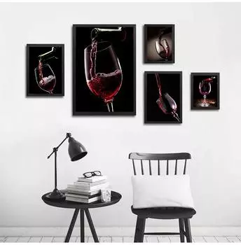 Бокал красного вина, картина маслом, печать, плакат, современный холст, искусство, бар, ресторан, кухня, украшение стены, столовая, декор для гостиной, без рамки 21*30cm