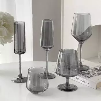 Бокалы для шампанского цвета «Французский дымчатый серый» Домашняя атмосфера Креативные высокие бокалы Бокалы для коктейлей из красного вина Свадебная вечеринка Барная посуда 1PCS
