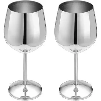 Бокалы для вина на стальной ножке 350 мл, Небьющиеся бокалы-кубки для вина, Подарок для мужчин и женщин, Бокалы для вечеринок - 350 мл (Серебряный)