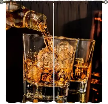 Бокалы для виски Винные шторы, Пивная тема, Декор для кухни, Бутылки для столовой, Простая установка, 2 панели 100W130H(CM)40x51in&Hook