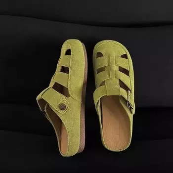 Boken bag head slippers women s spring outer wear hollow sandals women s summer new flat-bottomed bag head slippers 35