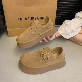 Boken полутапочки с толстой подошвой и мешковиной, женские, новинка 2024 года, зимняя одежда, ретро-тапочки Boken с одной педалью 35 коричневый