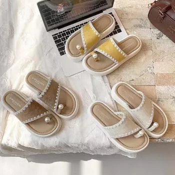Boken slippers sandals summer 2025 new cotton and linen niche characteristics fashion versatile one pedal sandals women s shoes 35 хаки