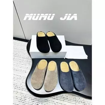 Бокен Туфли Кожаные Толстые Ретро Баотоу Полутапочки Женские Мягкие Кожаные Плоские Бокен Тапочки 35 темно-коричневого