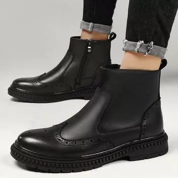 Боковая молния, мужская повседневная обувь с высоким берцем, роскошные ботинки челси, мужские ботильоны из натуральной кожи, высококачественные зимние плюшевые ботинки для снега 37