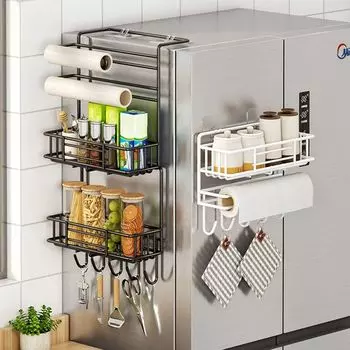 Боковая полка из углеродистой стали для холодильника, полка для хранения из пищевой пленки без отверстий, кухонная полка для холодильника Black-Double Layers