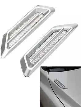 Боковая сетчатая крышка, автомобильная наклейка, капот, автомобильный фальшивый воздуховыпускной патрубок, декоративные наклейки, 1 пара, жабры акулы, универсальные Silver