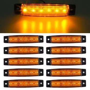 Боковой фонарь с длинной полосой, 6 светодиодов, 12 В, 24 В, боковой свет для прицепа, желтый, 10 шт. 10pcs жёлтый