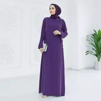 Боковой галстук с длинным рукавом плюс размер мусульманского женского платья Абая