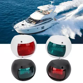 Боковой навигационный фонарь для лодки, пара ламп, сферический, красный, зеленый, светодиодный, водонепроницаемый, навигационный фонарь для лодки, DC12V-24V 3W чёрный