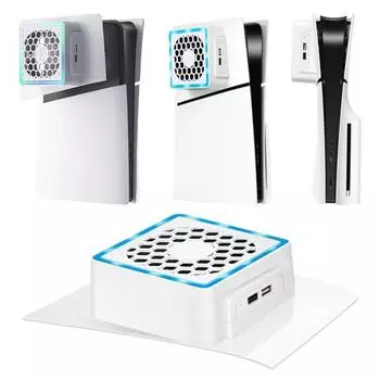 Боковой вентилятор со светодиодной подсветкой, 2 порта USB, охлаждающий вентилятор для игровой консоли, боковой кулер PS5 SLIM