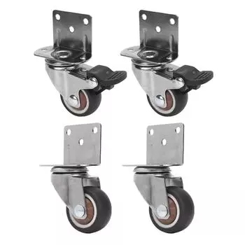 Боковые ролики Комплект из 4 Сверхмощные 1,5 дюйма L-образные колеса из TPR на пластине 2 шт. с тормозом 2 шт. без