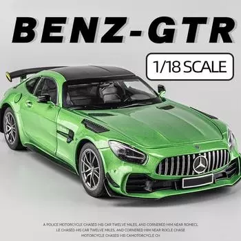 Большая 1/18 Mercedes Benz AMG Gtr Модель автомобиля Металлические литые транспортные средства Коллекционные хобби Звук и свет Миниатюрная игрушка для мальчиков Ребенок зелёный