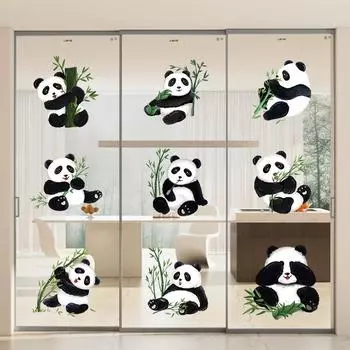 Большая 3D мультяшная панда настенная наклейка милая панда ест бамбуковая наклейка для детской комнаты детский сад класс детская спальня декор съемная кожура и наклейка 60X90CM