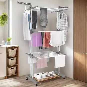 Большая 4-х уровневая сушилка для одежды, складная, передвижная, с двумя крыльями, металлическая сушилка для одежды, постельного белья синий