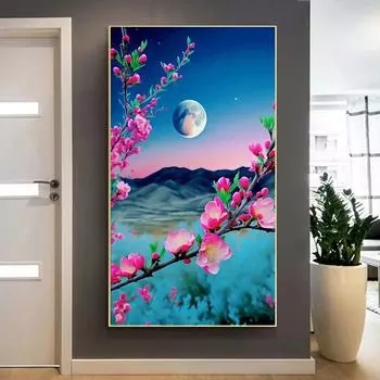 Большая 5D DIY алмазная живопись Новое поступление лунные цветы пейзаж полная алмазная мозаика вышивка крестиком искусство домашний декор Full Round 20x40CM