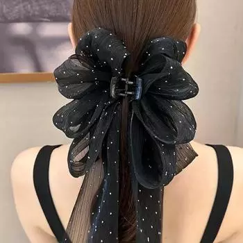 Большая элегантная заколка для волос с бантом-бабочкой для женщин и девочек — подходит для Дня святого Валентина, приятный однотонный цвет, прочный пластик, цельный чёрный
