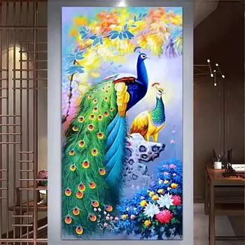 Большая алмазная вышивка цветы павлина пейзажное искусство 5d Diy алмазная живопись полная дрель мозаика вышивка крестиком украшение дома Full Round 20x40CM