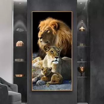 Большая алмазная живопись Лев Семья 5d Diy Алмазная мозаика аниме вышивка горный хрусталь картина декор 20x40cm