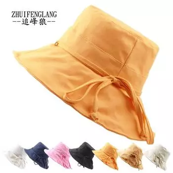 Большая алюминиевая шляпа от солнца из шелка, хлопка и льна с карнизом, детская и женская летняя дорожная шляпа от солнца, защита от солнца, складная шляпа-ведро с бантом, шляпа-тазик Around 58 тёмно-синий