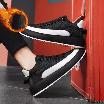 Большая амортизирующая противоскользящая износостойкая плюшевая теплая и модная спортивная повседневная обувь Обувь для досок Хлопковая обувь 39 чёрный