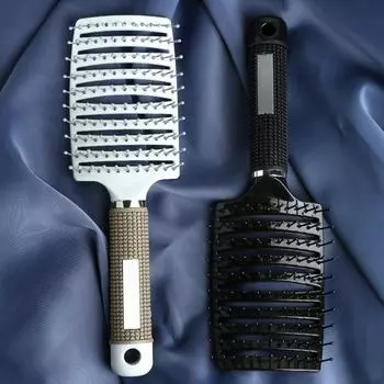 Большая антистатическая изогнутая расческа для волос со свиной щетиной для укладки и массажа вьющихся волос