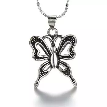 Большая бабочка, мужское и женское ожерелье, кулон, имитация ретро женственности, простая женская подвеска, свитер, посеребренные ювелирные изделия