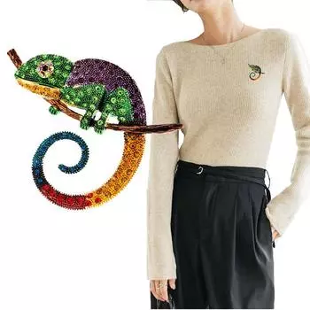 Большая брошь в виде ящерицы-хамелеона, булавка в виде животного, модные украшения со стразами, эмалевые аксессуары, украшения, 3 цвета на выбор зелёный