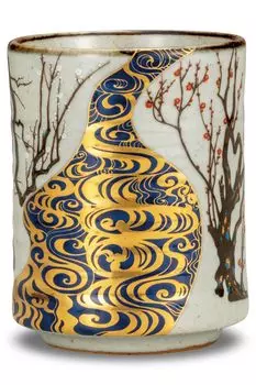 Большая чайная чашка Japanese Warehouse Kutani Ware Чайная чашка Korinbai Pottery Brand Японская столовая посуда Сделано в Японии Подарок на 60-летие серый