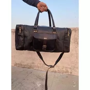 Большая черная дорожная мужская дорожная сумка из натуральной кожи для спортзала, выходного дня, ночная сумка 21 x 9 x 9 in чёрный