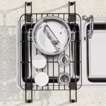 Большая черная сушилка для посуды, регулируемая выдвижная полка для сушки посуды для кухонной раковины A чёрный