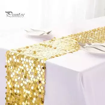 Большая дорожка для обеденных столов с пайетками. Блестящий дизайн. Износостойкая. Защищает от царапин и пятен. Подходит для свадеб, роскошных вечеринок. золотистый