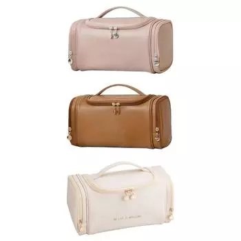 Большая дорожная косметичка для женщин и девочек из искусственной кожи, органайзер для макияжа, женские туалетные сумки, сумка для хранения коричневый