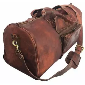 Большая дорожная сумка из натуральной винтажной кожи ручной работы из натуральной козьей кожи 24 x 9 x 9 in коричневый