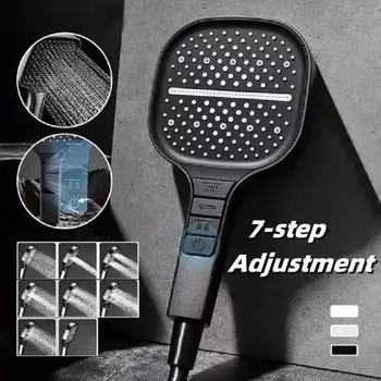 Большая душевая лейка 7 режимов Регулируемая душевая лейка Ванная комната Высоконапорный водосберегающий смеситель для душа Насадки Аксессуары для ванной комнаты чёрный
