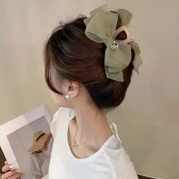 Большая двухсторонняя заколка-коготь с бантом, элегантная заколка для волос ручной работы в виде акулы, аксессуары для волос