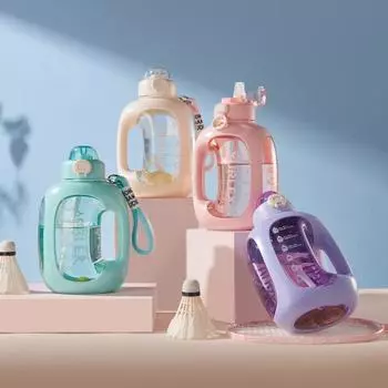 Большая емкость 1,5 л, можно носить с собой градуированный чайник для тренажерного зала, тонна ведра, чашка для воды, бутылка для воды для фитнеса, 1500 мл 1.5L розовый