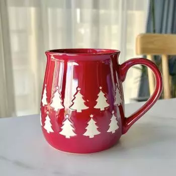Большая емкость 600 мл Рождественская чашка для воды, перламутровая глазурь, рельефная высокотемпературная керамика, кофе, молоко, домашний завтрак 600ml