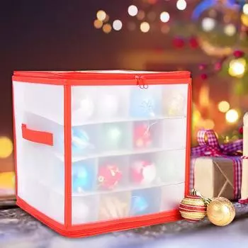 Большая емкость, 64 сетки, коробка для хранения рождественских шаров с ручкой, застежкой-молнией, пылезащитный картон, внутренняя корзина для хранения, органайзер