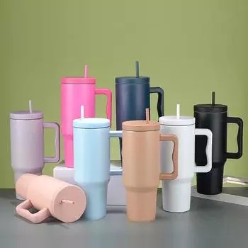 Большая емкость автомобильная чашка Ice Bully с ручкой, соломенная автомобильная чашка, термос из нержавеющей стали 304, 40 унций 40oz чёрный