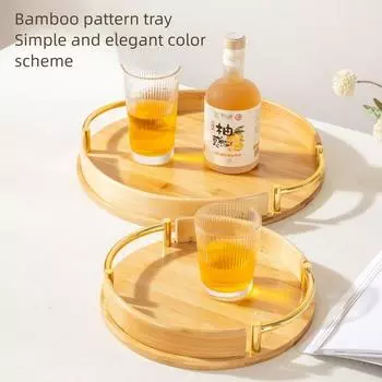 Большая емкость для чая, бамбуковый поднос, винтажный поднос для фаст-фуда, тарелка для хранения фруктов и продуктов, кухня 35cm темно-коричневого