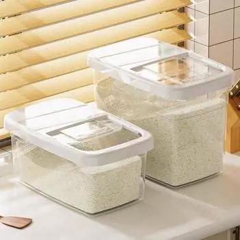 Большая емкость для хранения риса 15 кг с крышкой, утолщенный прозрачный влагонепроницаемый контейнер для хранения с защитой от насекомых белый