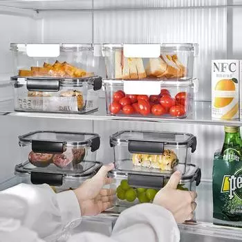 Большая емкость для хранения в холодильнике, прозрачные герметичные прямоугольные контейнеры для свежей еды, кухонный органайзер 800ml белый
