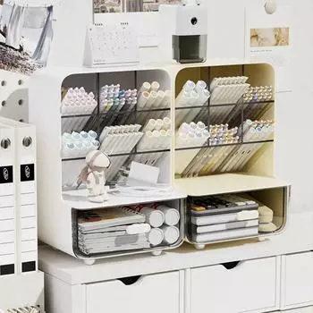 Большая емкость для карандашей, прозрачный стационарный органайзер, ящики для хранения на столешнице белый