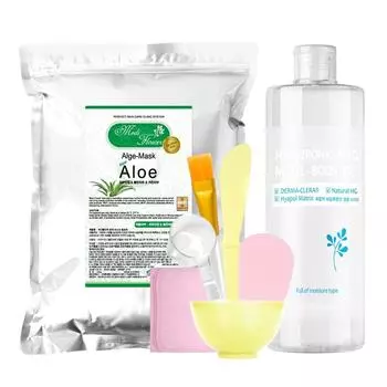 Большая емкость для моделирования, стартовый набор алоэ 1 кг + 6 инструментов + мультибустер с гиалуроновой кислотой 500 мл