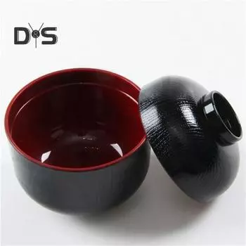Большая емкость для пищевой лапши, термостойкая чаша для рамэна в японском стиле с крышкой, кухонные принадлежности красный черный