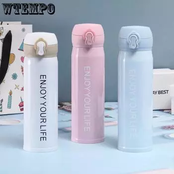 Большая емкость для воды, термос, чашка 500 мл, термосы, портативная термос-чашка из нержавеющей стали, бутылка для воды, кружка для чая, офисный термос 500ml розовый