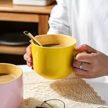 Большая емкость для завтрака, овсяная керамическая кружка, ручка, чашка для молока, овсянки, кофе, термостойкая, офисная посуда для дома, инструменты 501-600ml